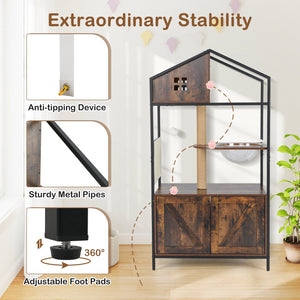 Cat Tree with Litter Box Enclosure Industrial Cat Tower Multi-level Cat Condo Furniture for Indoor Cats-Rustic Brown view 6