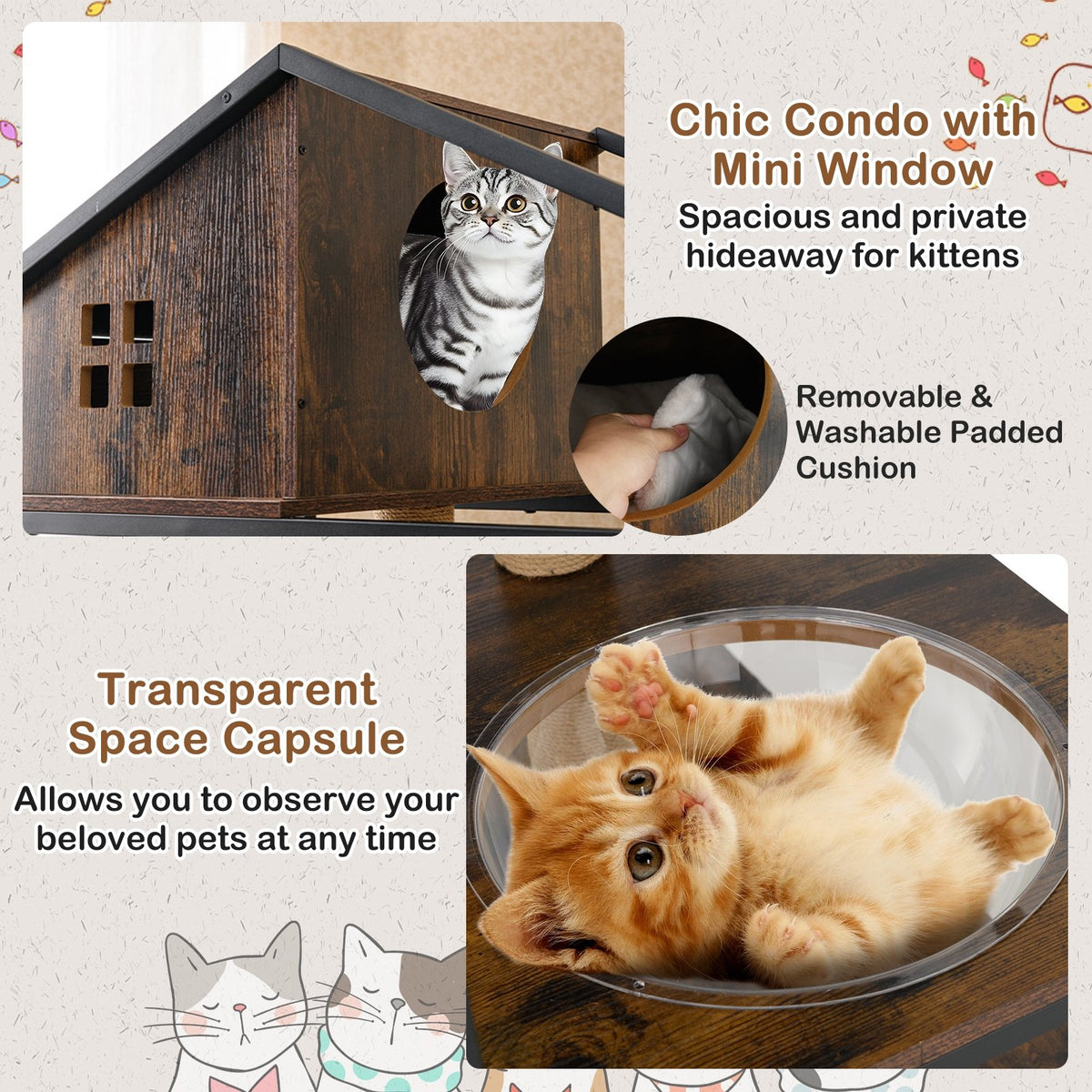Cat Tree with Litter Box Enclosure Industrial Cat Tower Multi-level Cat Condo Furniture for Indoor Cats-Rustic Brown view 8