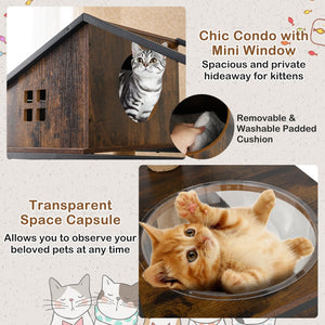 Cat Tree with Litter Box Enclosure Industrial Cat Tower Multi-level Cat Condo Furniture for Indoor Cats-Rustic Brown view 8