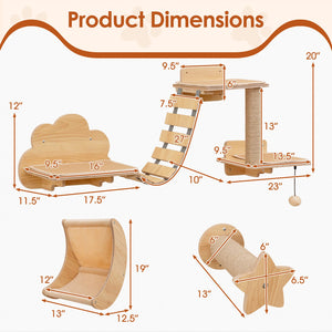 Cat Wall Furniture Set Kitten Wall Mounted Shelves with Hammock-Natural view 3