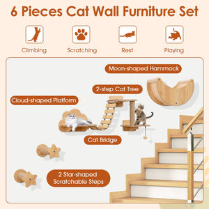 Cat Wall Furniture Set Kitten Wall Mounted Shelves with Hammock-Natural view 5