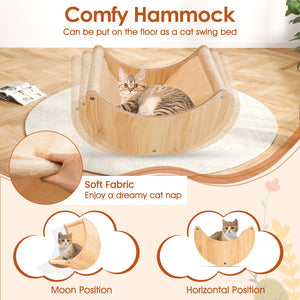 Cat Wall Furniture Set Kitten Wall Mounted Shelves with Hammock-Natural view 6