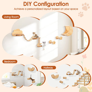 Cat Wall Furniture Set Kitten Wall Mounted Shelves with Hammock-Natural view 9