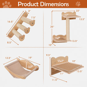 Cat Wall Furniture Set of 4 with Hammock 2-step Cat Tree and Perch-Natural view 4