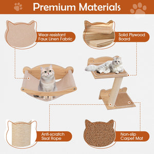 Cat Wall Furniture Set of 4 with Hammock 2-step Cat Tree and Perch-Natural view 6