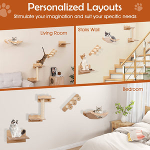 Cat Wall Furniture Set of 4 with Hammock 2-step Cat Tree and Perch-Natural view 7