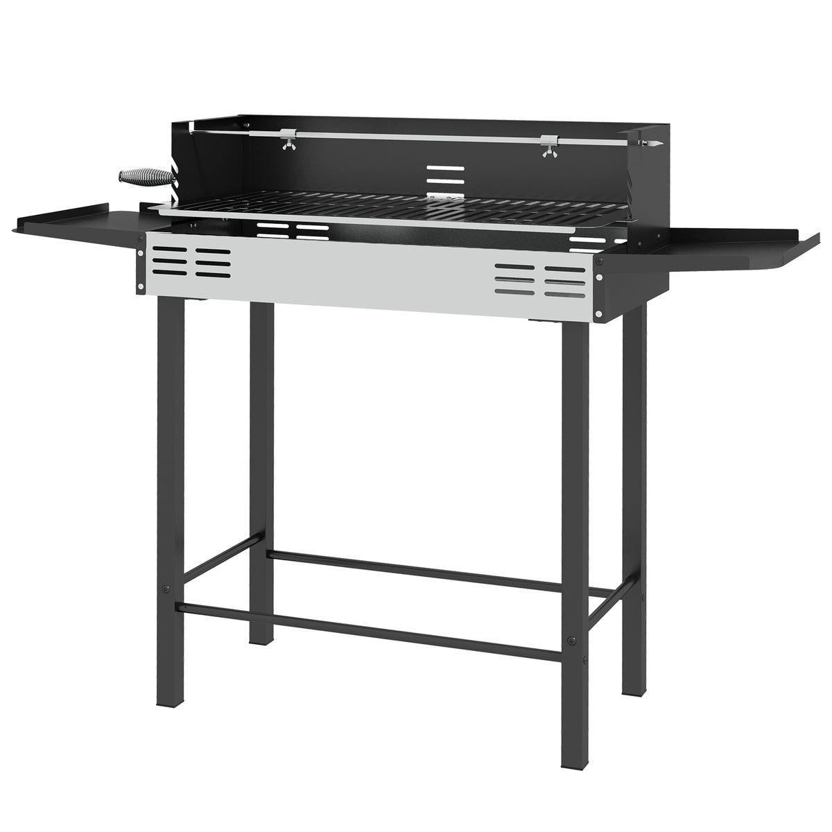 BBQ Rotisserie Grill Charcoal, Split Roaster for Chicken Turkey, 3-Level Grill Grate, Storage Shelves, Stainless Steel