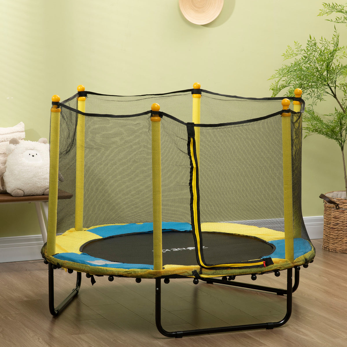 Qaba 4.6FT Trampoline for Kids with Enclosure Net for Ages 3-6, Indoor Outdoor Use