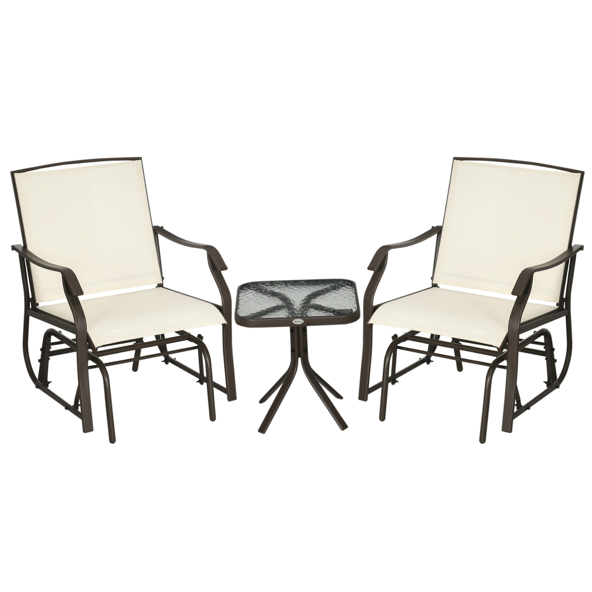 3 Piece Patio Glider Set Outdoor Gliders with Breathable Mesh Seat, Glass Top Table for Garden, Yard, Grey – view 8