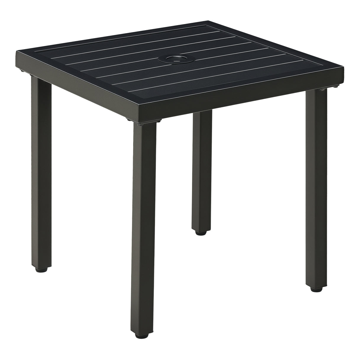 Outdoor Side Table, Patio End Table with Umbrella Hole, Small Coffee Table with Steel Frame for Balcony