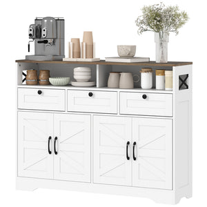 Sideboard, Buffet Cabinet with 4 Barn Doors and 3 Drawers, Coffee Bar Cabinet with Adjustable Shelves, Black – view 22