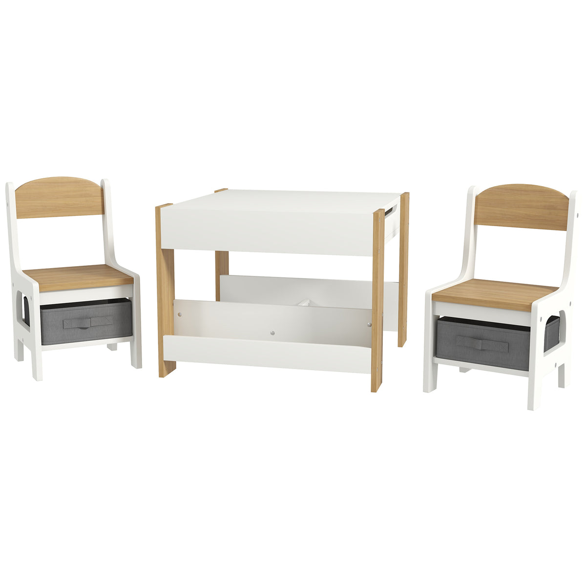 Qaba 3 Piece Kids Table and Chair Set with Reversible Tabletop, Blackboard, Storage, Bookshelf, for Playroom, Nursery