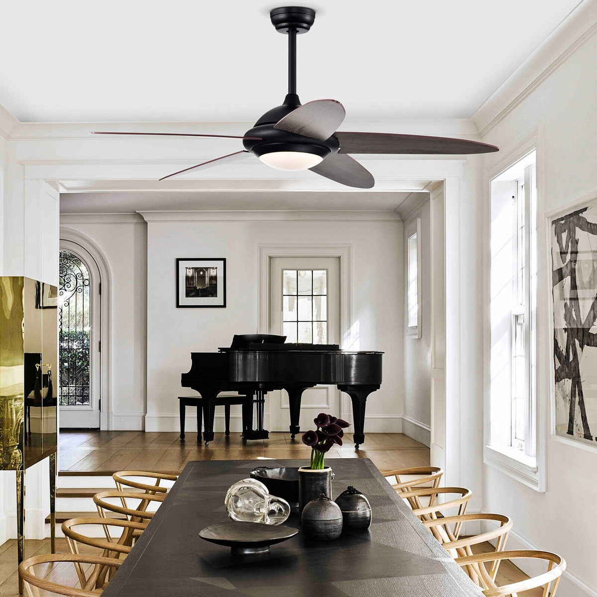 Ceiling Fan with Lights and 3 Lighting Colors-Black view 2