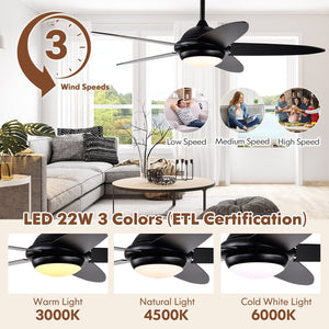 Ceiling Fan with Lights and 3 Lighting Colors-Black view 3