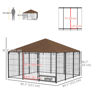 4.6' x 4.6' x 5' Outdoor Dog Kennel with Canopy, Rotating Bowls, Coffee – view 16