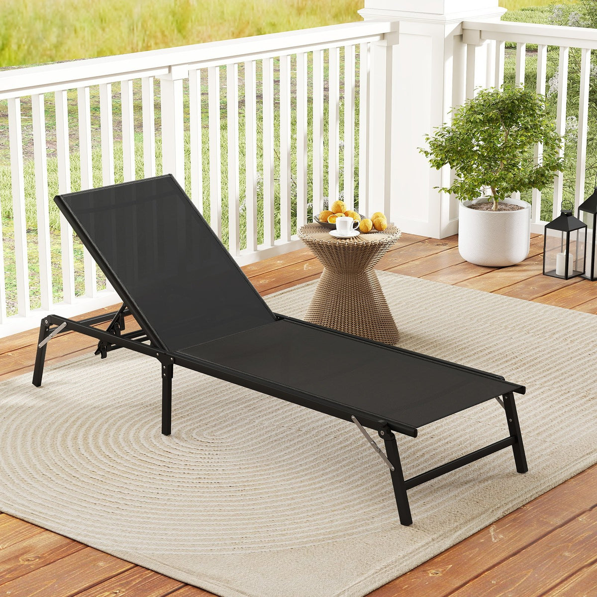 Chaise Lounge Chair Set of 2 Foldable Patio Lounge Chairs-Black view 2