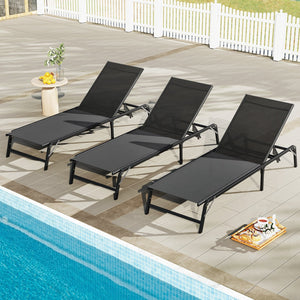 Chaise Lounge Chair Set of 2 Foldable Patio Lounge Chairs-Black view 3
