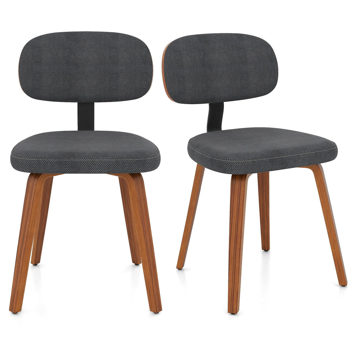 Chenille Fabric Upholstered Wooden Kitchen Chairs Set of 2-Dark Gray