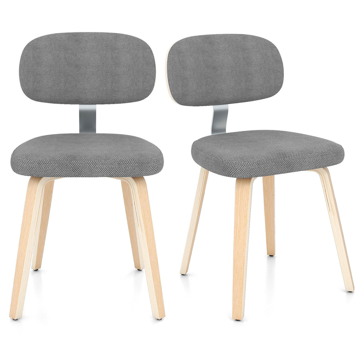 Chenille Fabric Upholstered Wooden Kitchen Chairs Set of 2-Gray