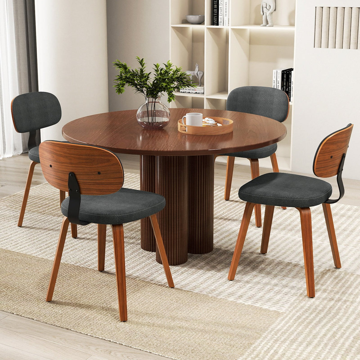 Chenille Fabric Upholstered Wooden Kitchen Chairs Set of 4-Dark Gray view 2