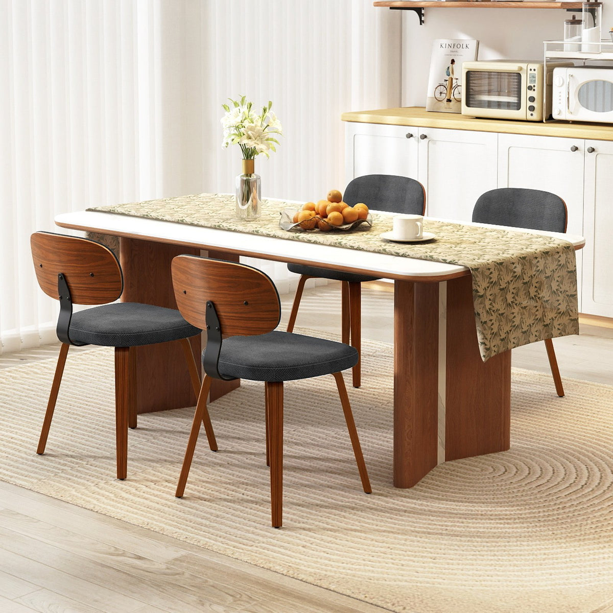 Chenille Fabric Upholstered Wooden Kitchen Chairs Set of 4-Dark Gray view 3