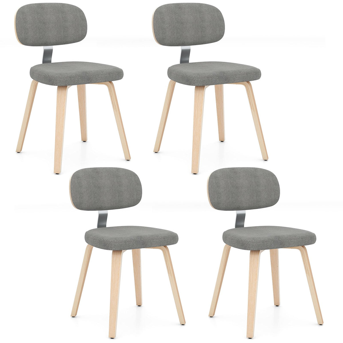 Chenille Fabric Upholstered Wooden Kitchen Chairs Set of 4-Gray