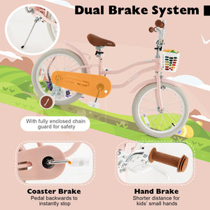 Children Bicycle with Front Handbrake and Rear Coaster Brake-Pink view 5