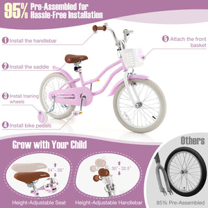 Children Bicycle with Front Handbrake and Rear Coaster Brake-Purple view 5