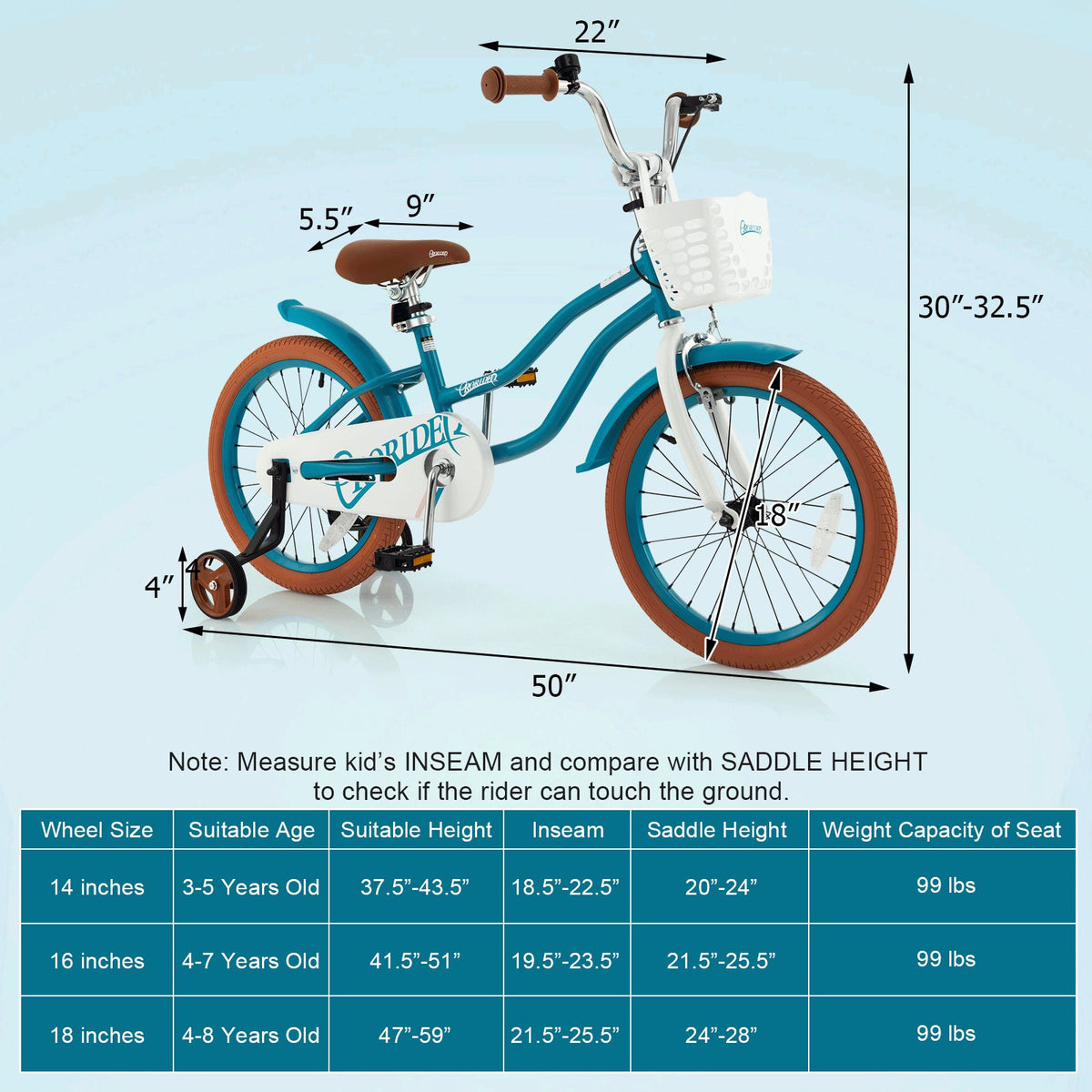 Children Bicycle with Front Handbrake and Rear Coaster Brake-Turquoise view 4