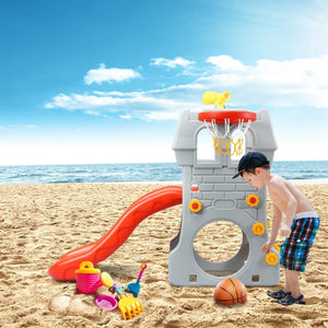 5 in 1 Toddler Climber Slide Playset with Basketball Hoop and Telescope view 2