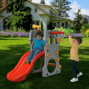 5 in 1 Toddler Climber Slide Playset with Basketball Hoop and Telescope view 4