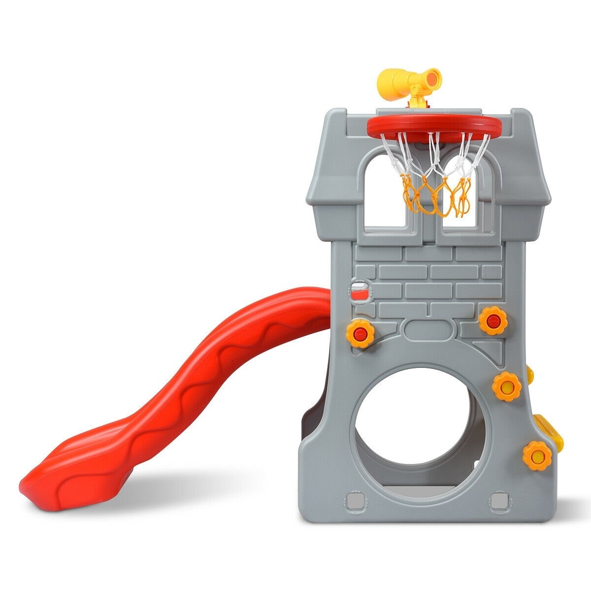 5 in 1 Toddler Climber Slide Playset with Basketball Hoop and Telescope view 5
