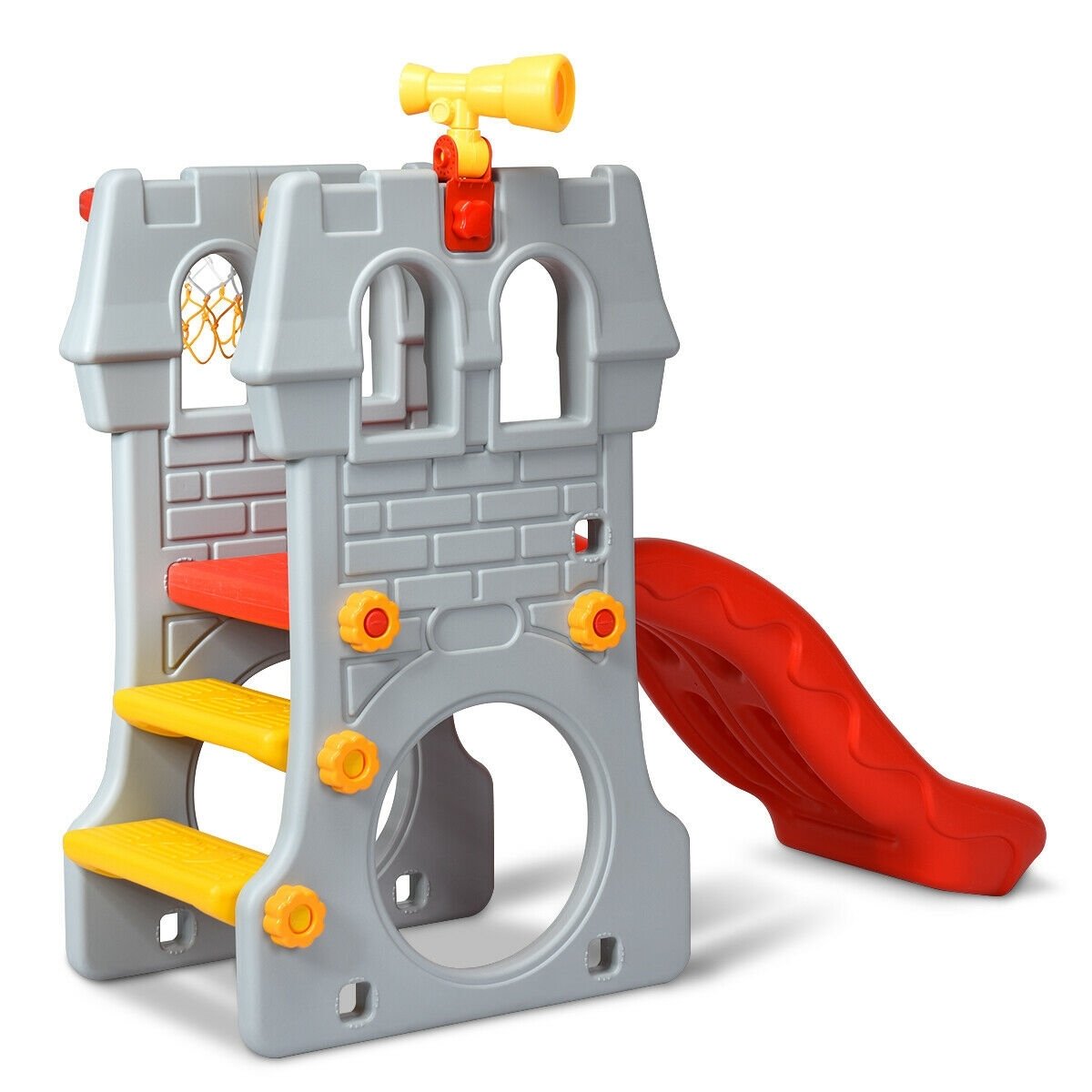 5 in 1 Toddler Climber Slide Playset with Basketball Hoop and Telescope view 6