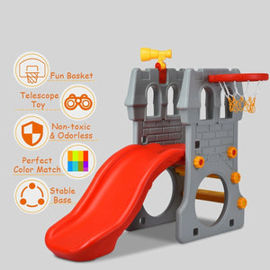 5 in 1 Toddler Climber Slide Playset with Basketball Hoop and Telescope view 8