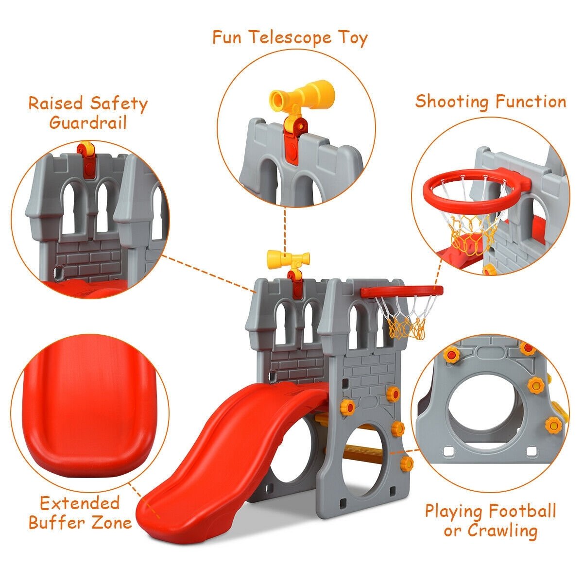 5 in 1 Toddler Climber Slide Playset with Basketball Hoop and Telescope view 9