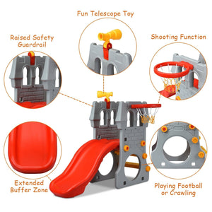 5 in 1 Toddler Climber Slide Playset with Basketball Hoop and Telescope view 9