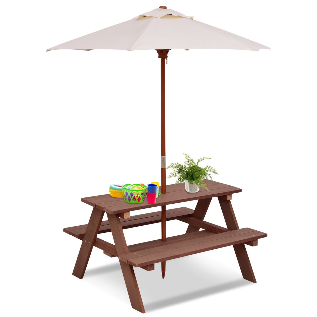 Outdoor 4-Seat Kid's Picnic Table Bench with Umbrella view 4