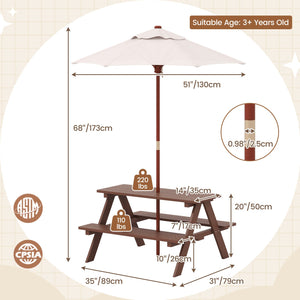 Outdoor 4-Seat Kid's Picnic Table Bench with Umbrella view 5