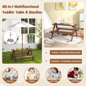 Outdoor 4-Seat Kid's Picnic Table Bench with Umbrella view 6