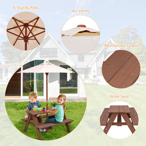 Outdoor 4-Seat Kid's Picnic Table Bench with Umbrella view 7