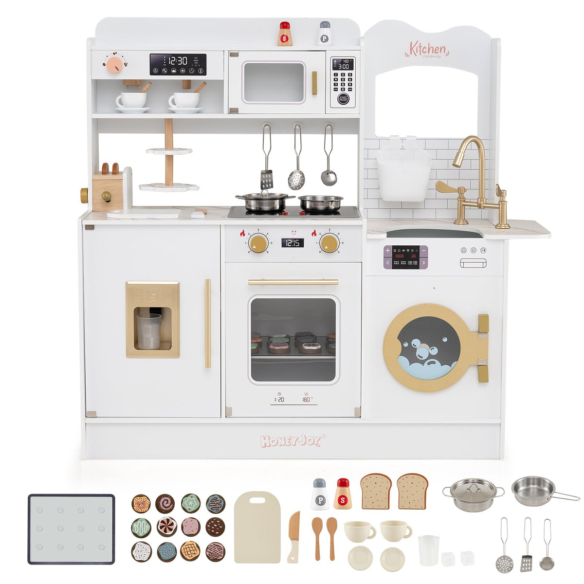 Children Pretend Toy Kitchen Playset with Light and Sound-White