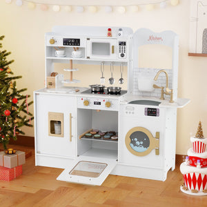 Children Pretend Toy Kitchen Playset with Light and Sound-White view 2
