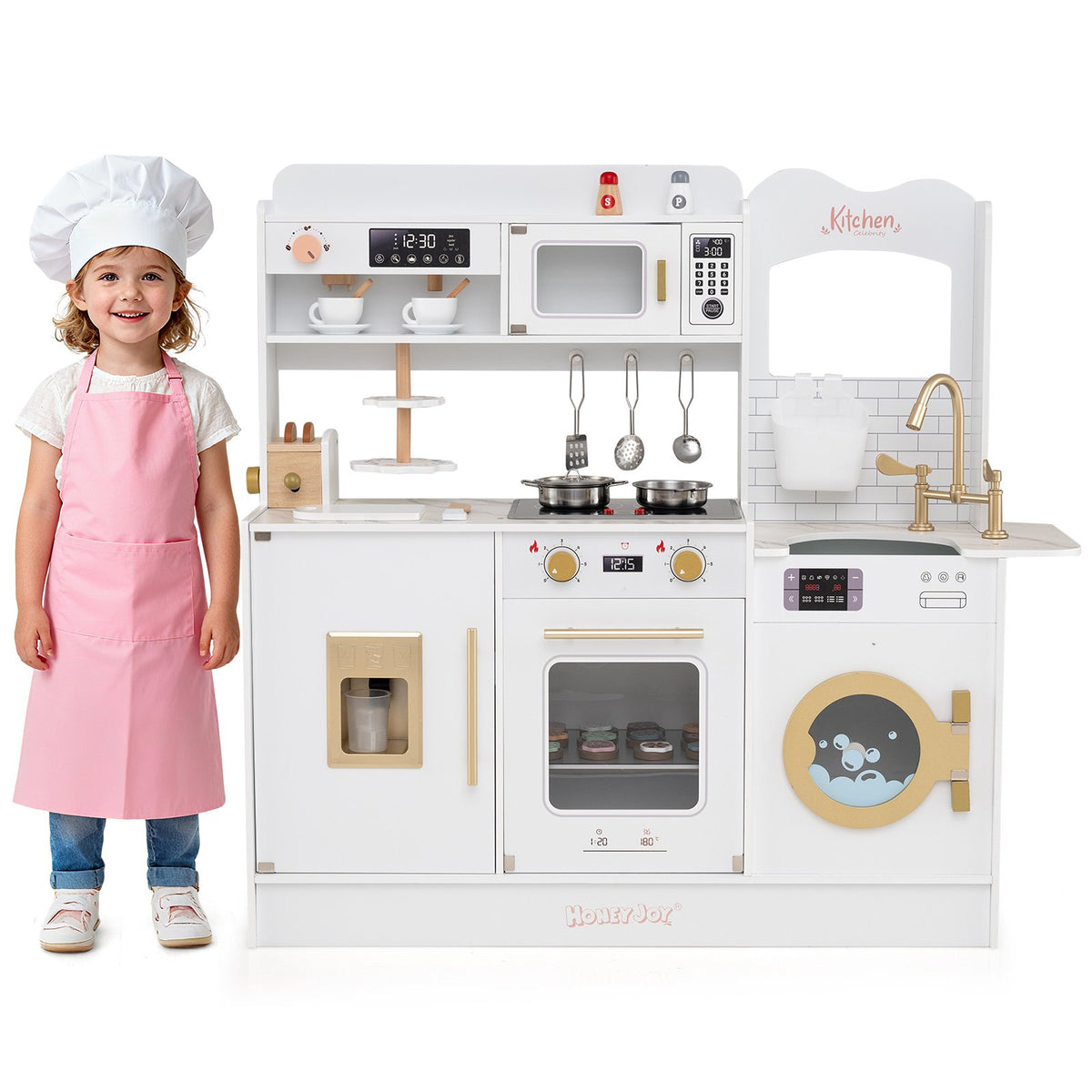 Children Pretend Toy Kitchen Playset with Light and Sound-White view 3