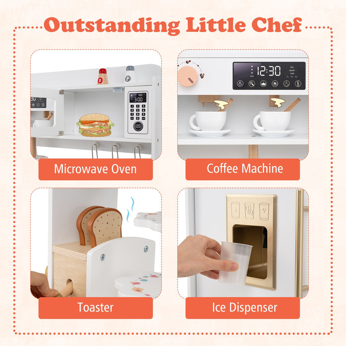 Children Pretend Toy Kitchen Playset with Light and Sound-White view 7