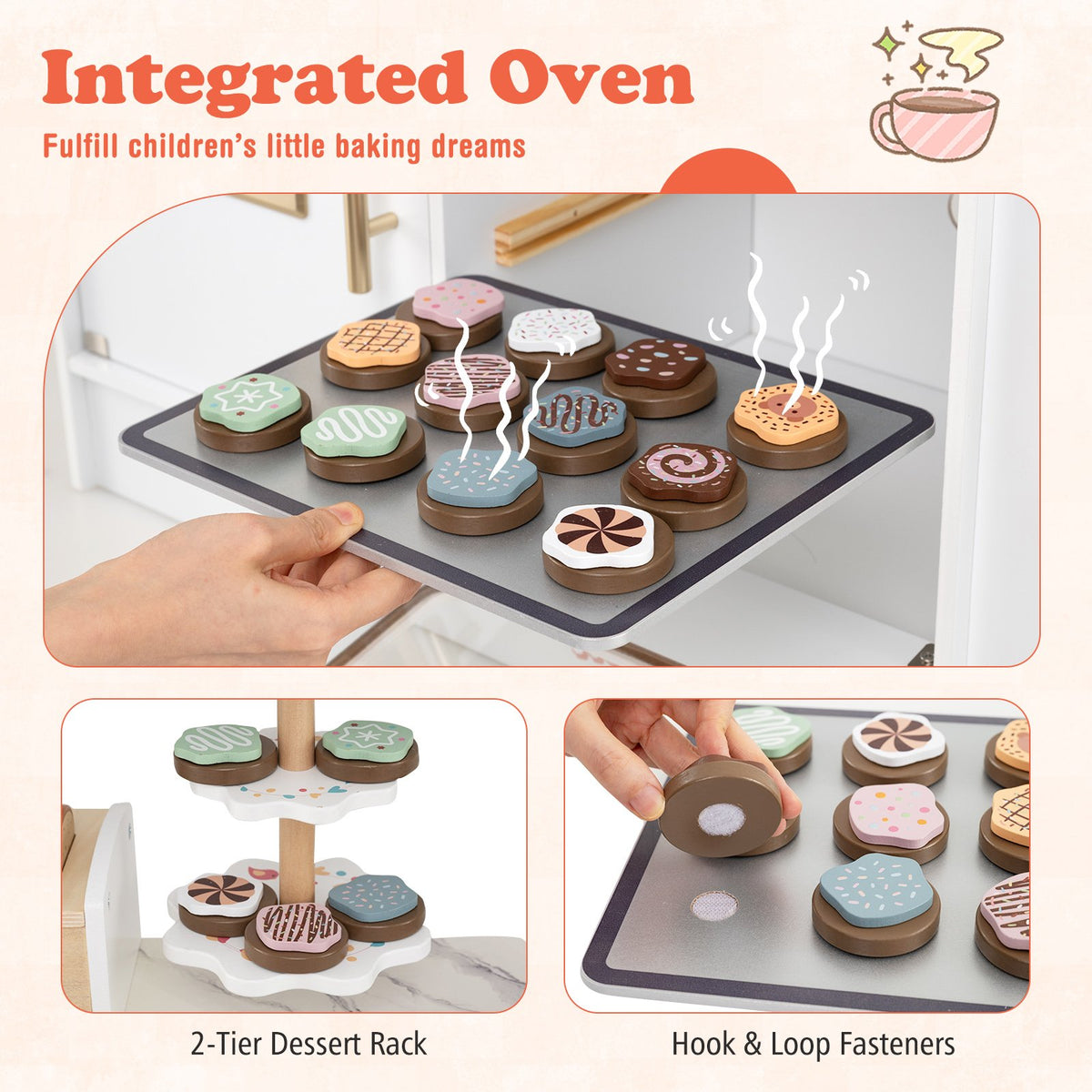 Children Pretend Toy Kitchen Playset with Light and Sound-White view 8
