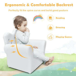 Children Upholstered Princess Sofa with Ottoman and Diamond Decoration for Boys and Girls-White view 5