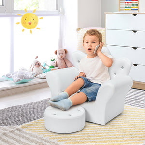 Children Upholstered Princess Sofa with Ottoman and Diamond Decoration for Boys and Girls-White view 6