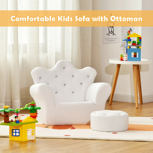 Children Upholstered Princess Sofa with Ottoman and Diamond Decoration for Boys and Girls-White view 9