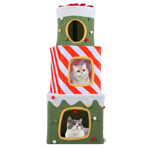Christmas Cat Tree for Indoor Cats 47 inches Cute Cat Climbing Furniture with 3 Condos-Green