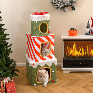 Christmas Cat Tree for Indoor Cats 47 inches Cute Cat Climbing Furniture with 3 Condos-Green view 2